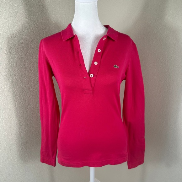 Lacoste | Tops | Lacoste Polo Shirt Womens 38 Pink Long Sleeve Stretch ...